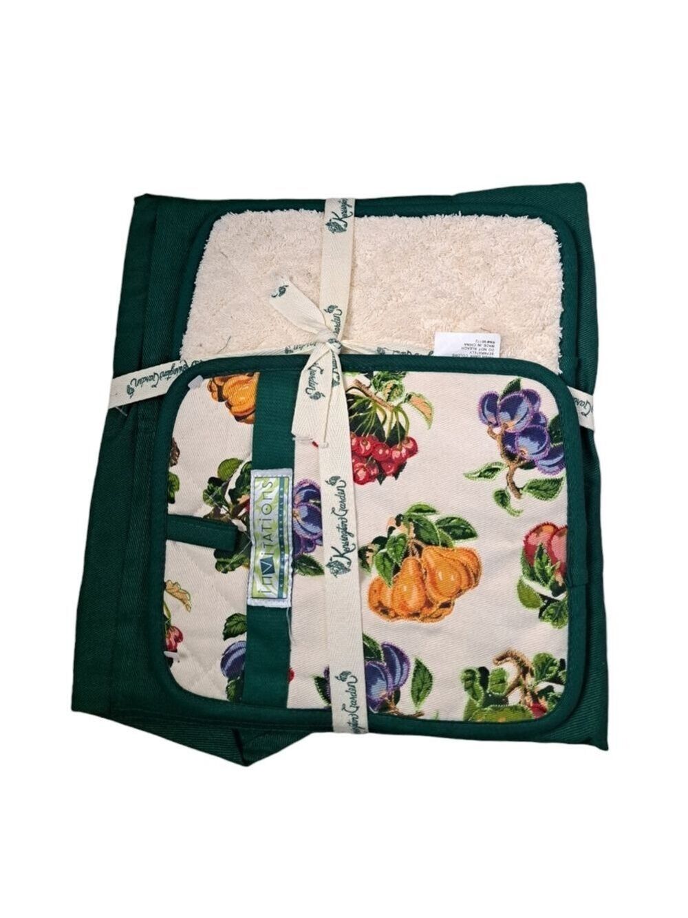 TABLETOPS UNLIMITED Kensington Garden pot holders apron kitchen linens set gift